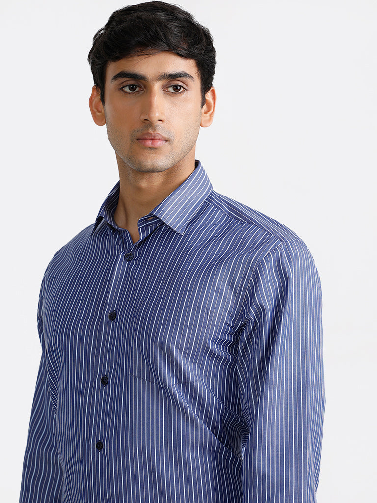 WES Formals Striped Navy Relaxed-Fit Shirt