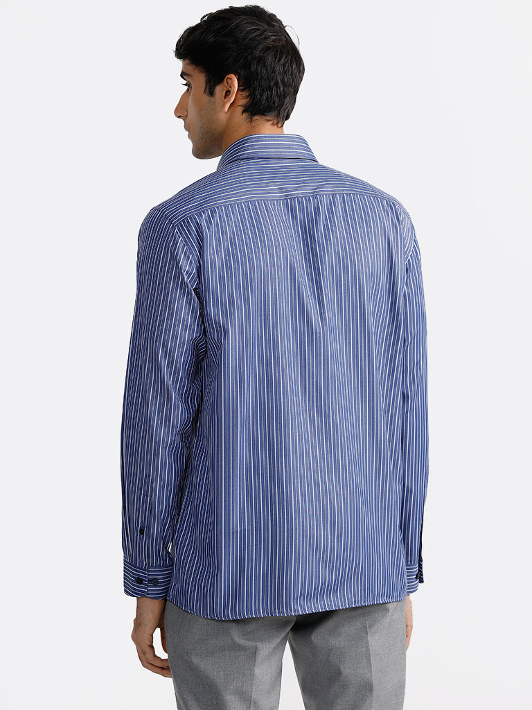 WES Formals Striped Navy Relaxed-Fit Shirt