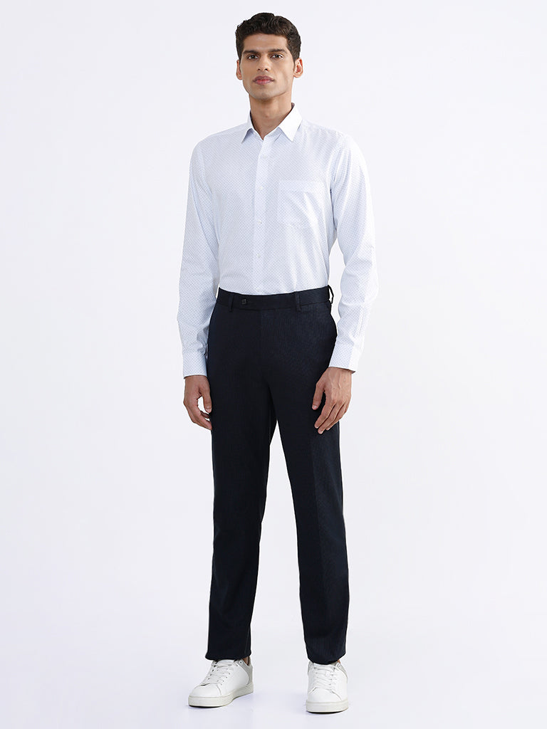 WES Formals Printed Slim-Fit White Shirt