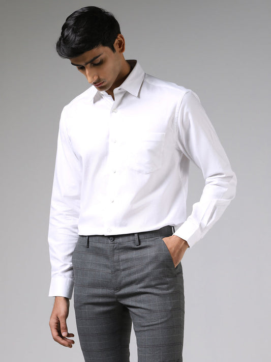 WES Formals Solid White Cotton Relaxed-Fit Shirt