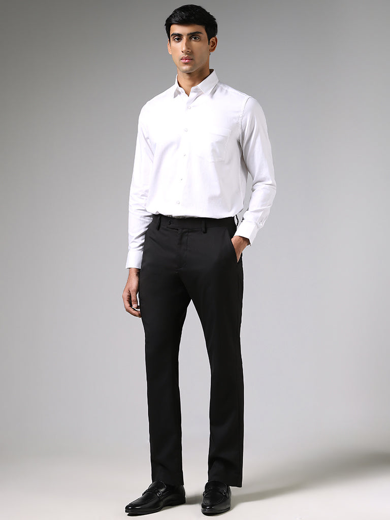 WES Formals Solid White Cotton Slim-Fit Shirt