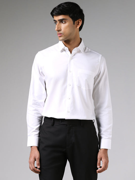 WES Formals Solid White Cotton Slim-Fit Shirt