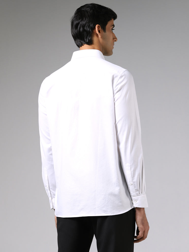 WES Formals Solid White Cotton Slim-Fit Shirt