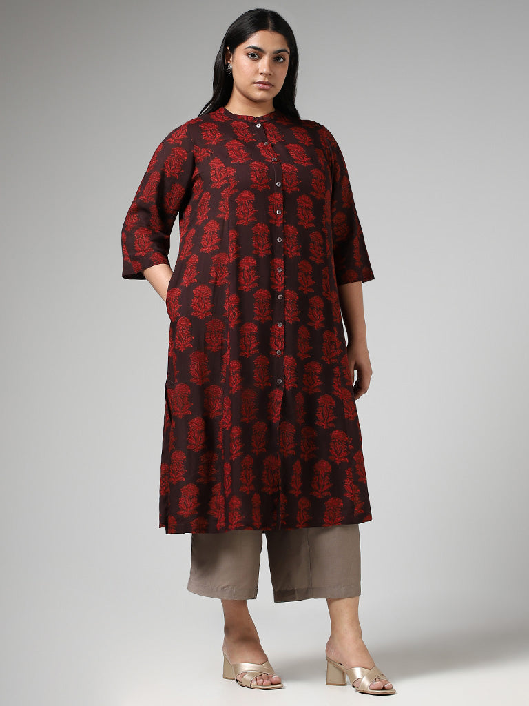 Diza Maroon Floral Printed Kurta