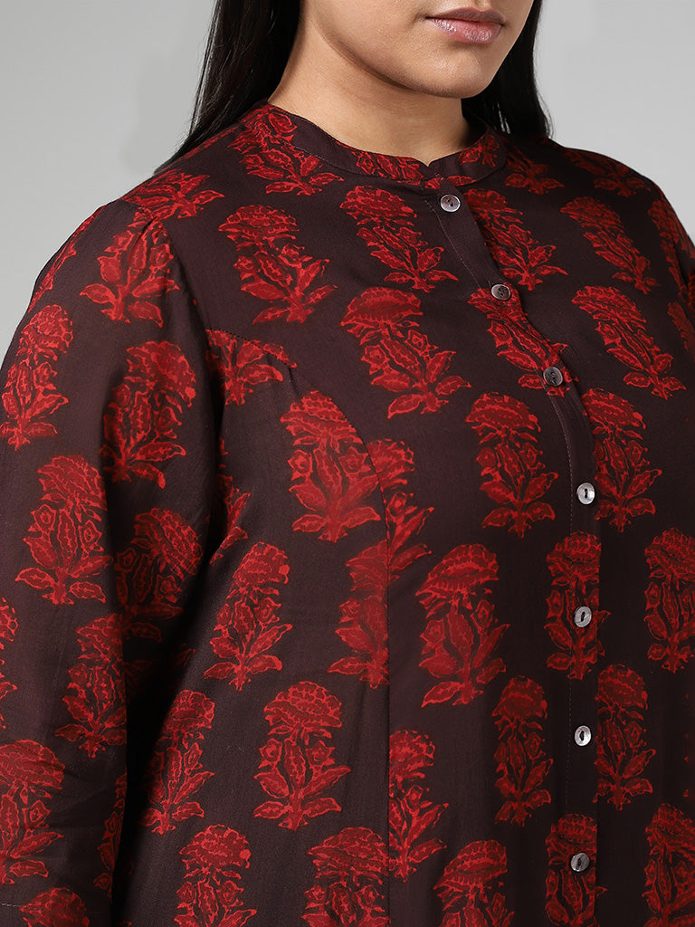 Diza Maroon Floral Printed Kurta