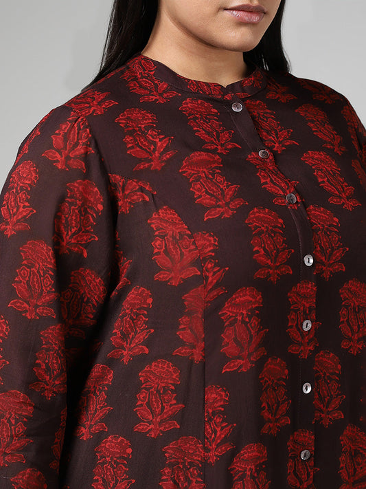 Diza Maroon Floral Printed Kurta