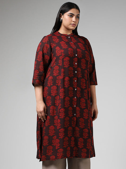 Diza Maroon Floral Printed Kurta