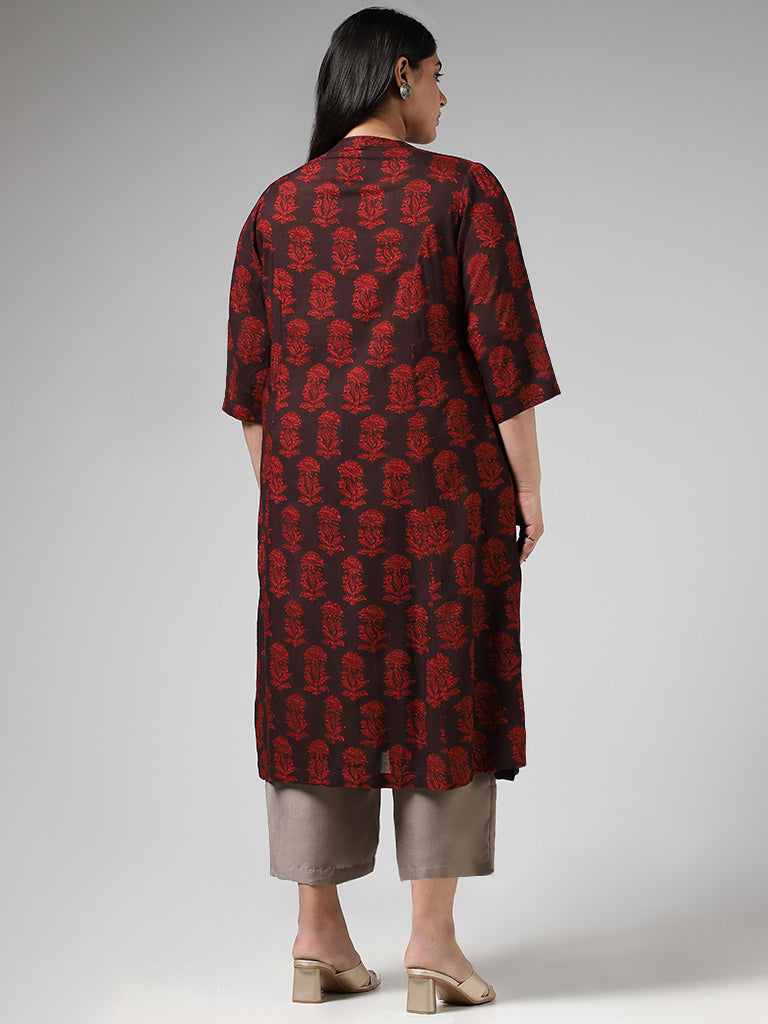 Diza Maroon Floral Printed Kurta