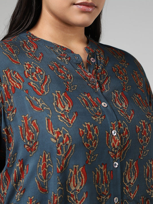 Diza Blue Floral Printed Kurta