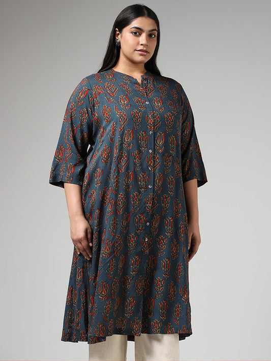 Diza Blue Floral Printed Kurta