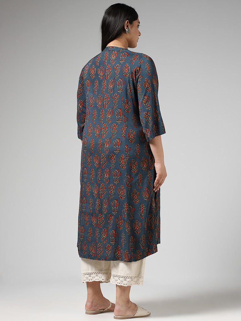 Diza Blue Floral Printed Kurta