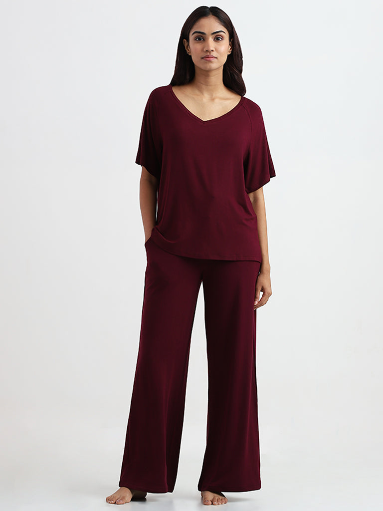 Wunderlove Sleepwear Supersoft Burgundy Claret Lounge Pants