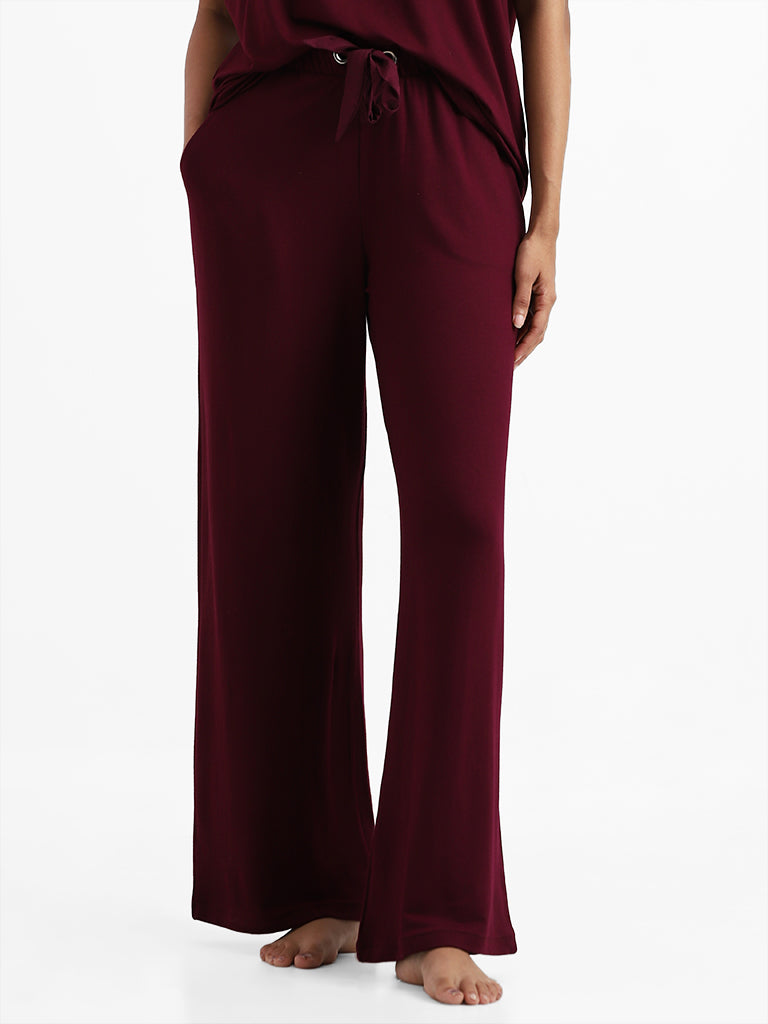 Wunderlove Sleepwear Supersoft Burgundy Claret Lounge Pants