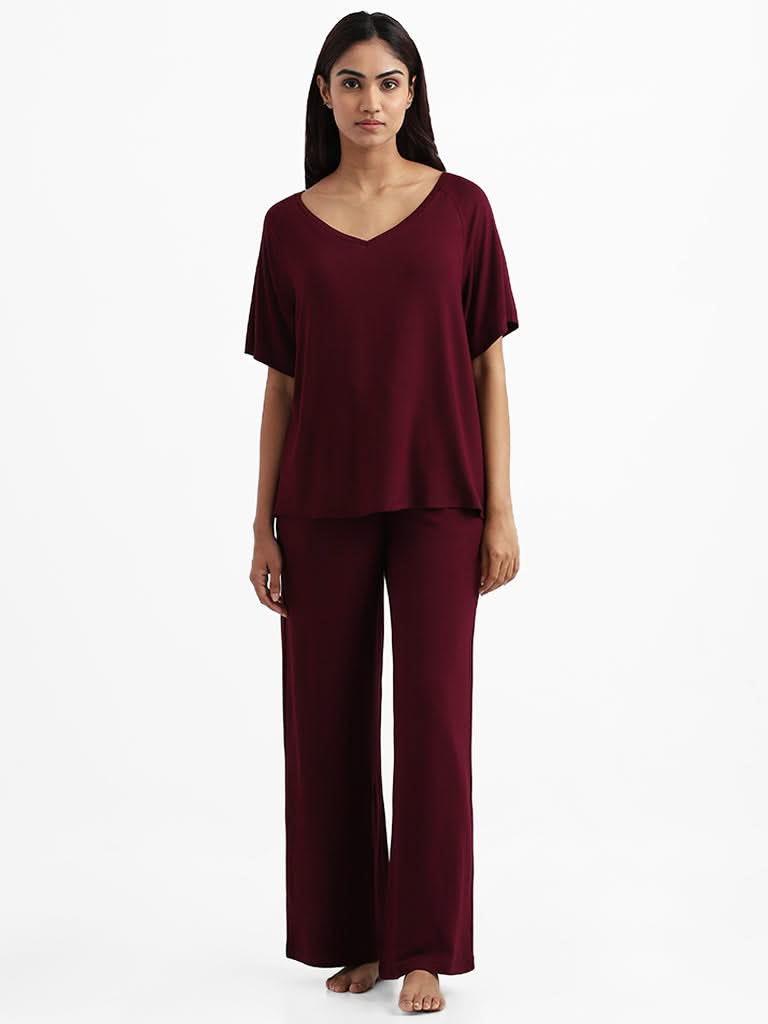 Wunderlove Sleepwear Supersoft Burgundy Claret Lounge Top