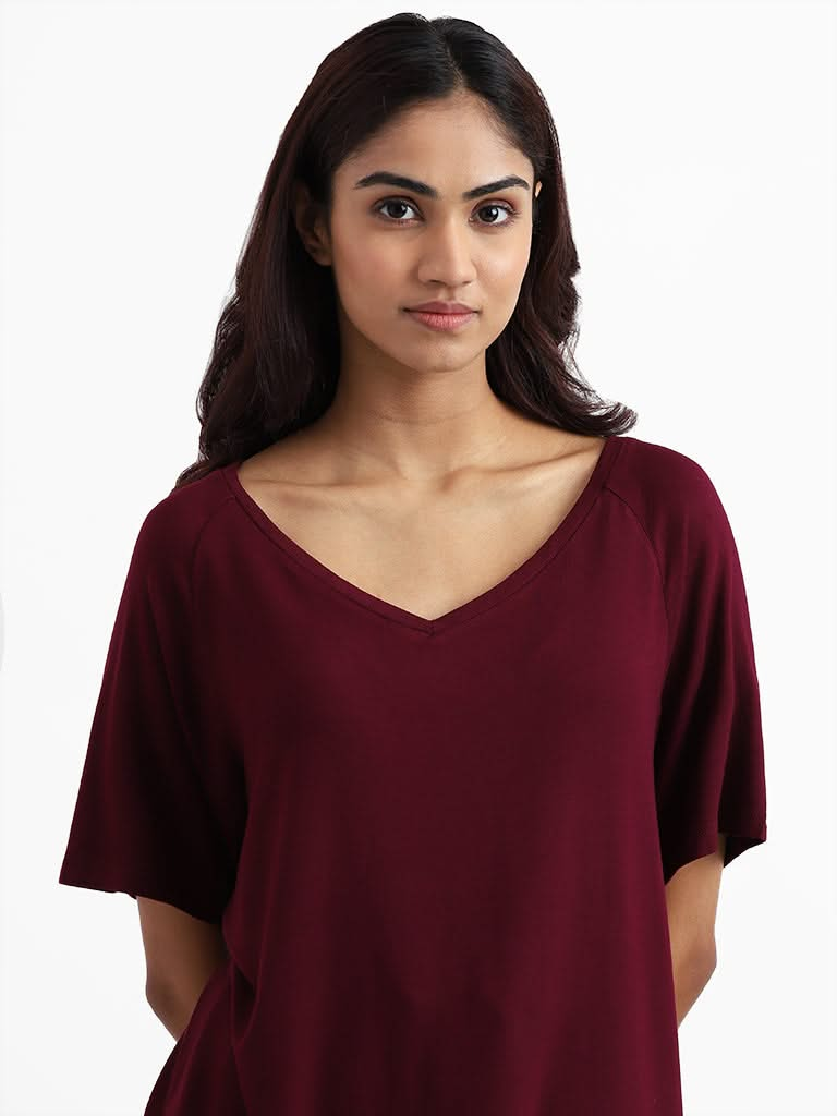 Wunderlove Sleepwear Supersoft Burgundy Claret Lounge Top