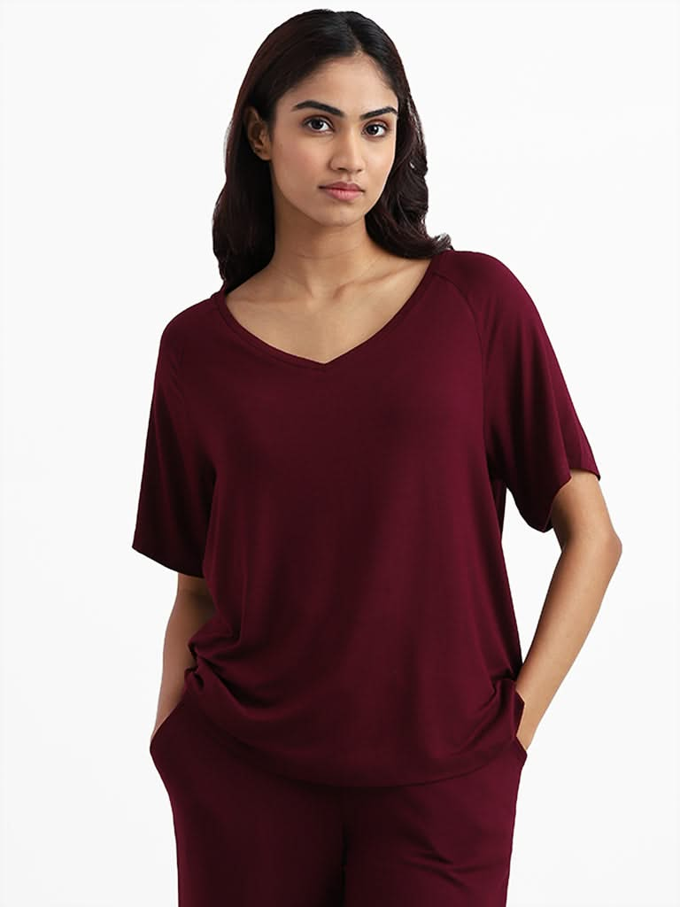 Wunderlove Sleepwear Supersoft Burgundy Claret Lounge Top