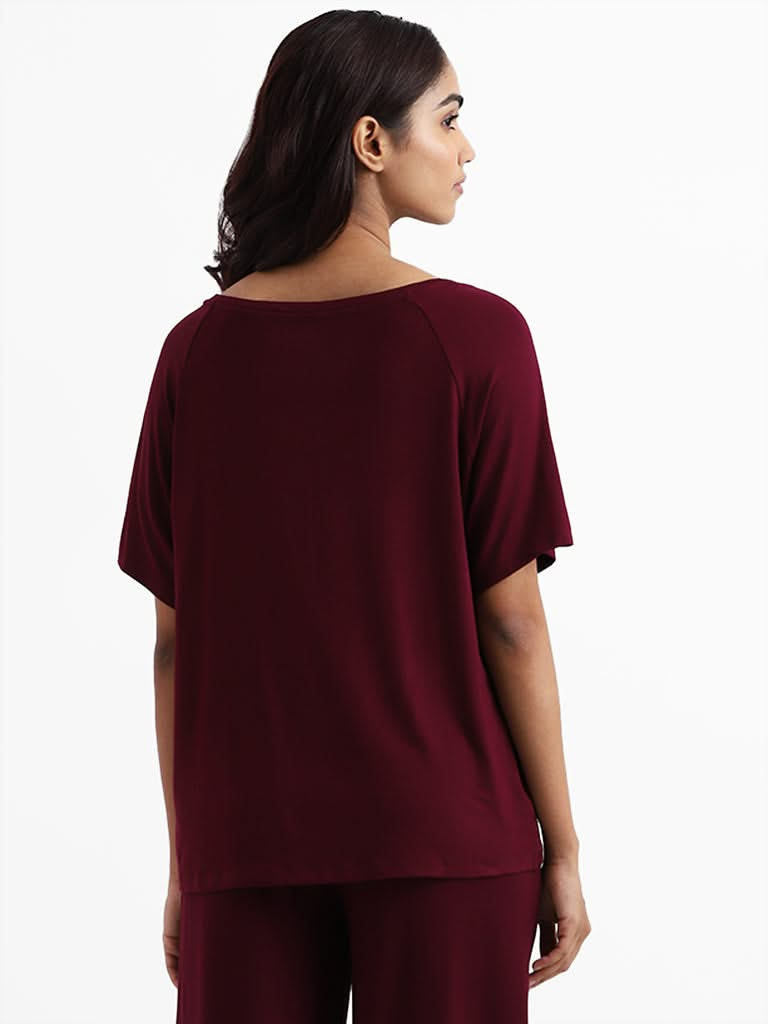 Wunderlove Sleepwear Supersoft Burgundy Claret Lounge Top