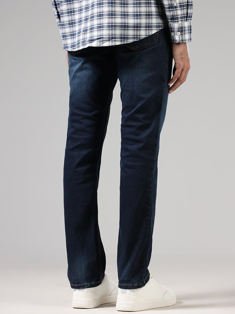 WES Casuals Dark Blue Relaxed - Fit Mid - Rise Jeans