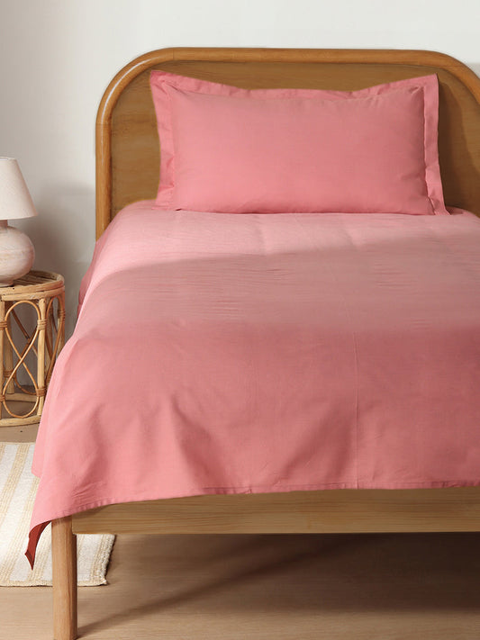 Westside Home Pink Solid Single Bed Flat sheet and Pillowcase Set