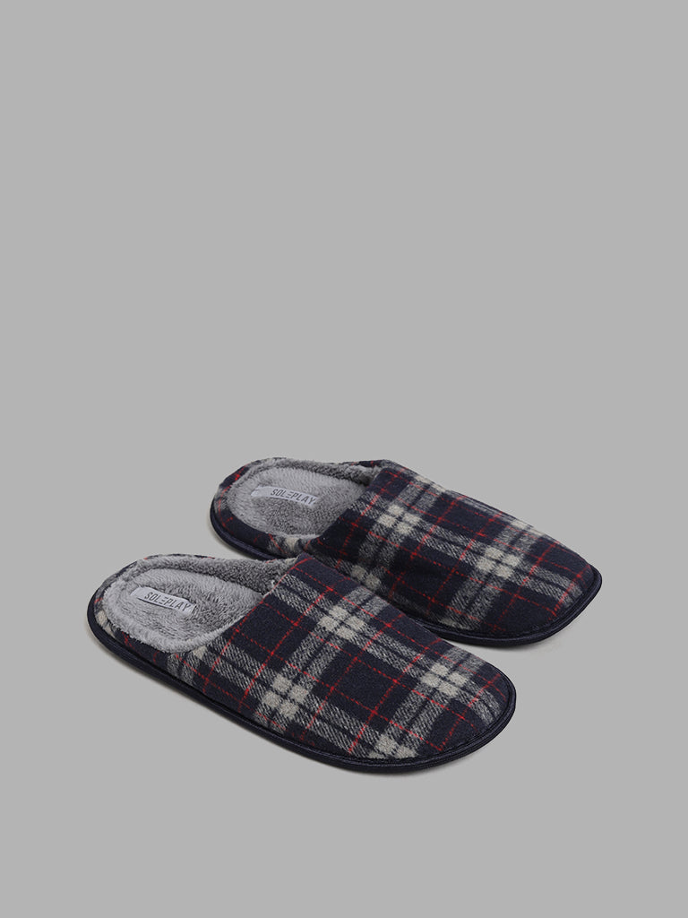 SOLEPLAY Navy Checked Bedroom Slippers