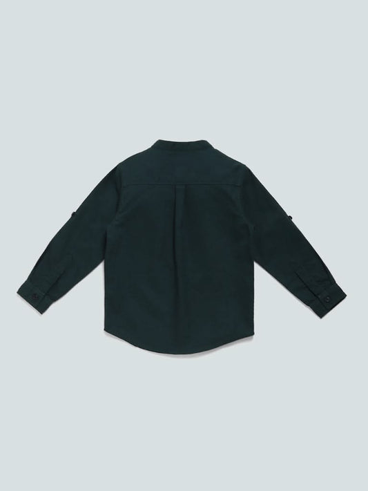 HOP Kids Plain Emerald Green Band Collar Shirt