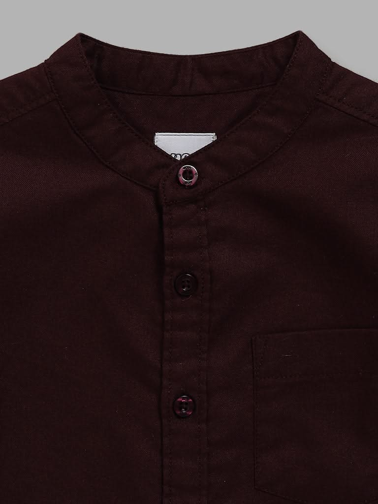 HOP Kids Plain Wine Casual Shirt