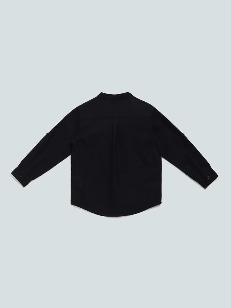 HOP Kids Plain Black Band Collar Shirt