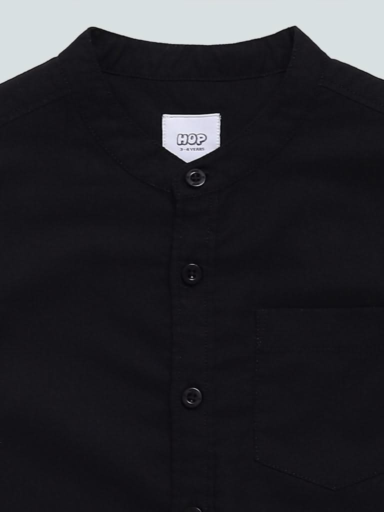 HOP Kids Plain Black Band Collar Shirt