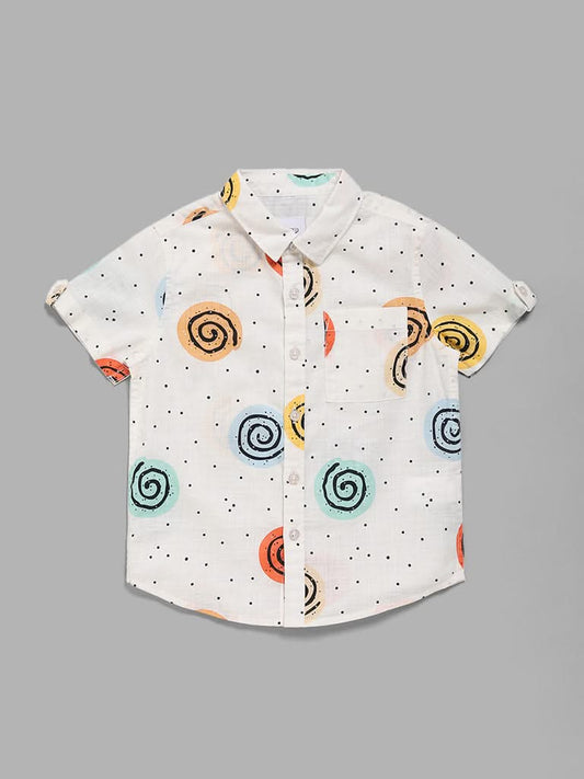 HOP Kids Off White Swirl Printed Shirt