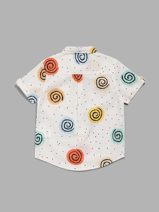 HOP Kids Off White Swirl Printed Shirt