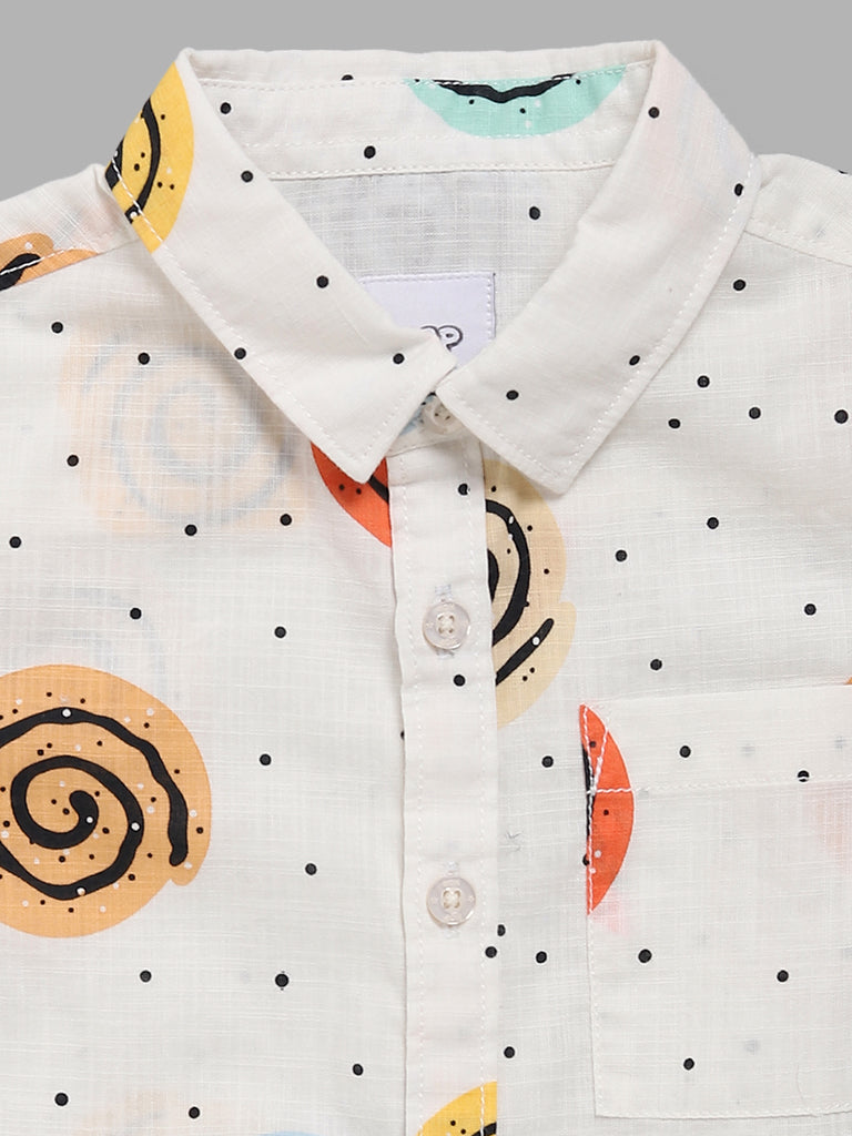 HOP Kids Off White Swirl Printed Shirt