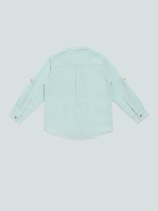 HOP Kids Solid Sky Blue Relaxed Fit Shirt