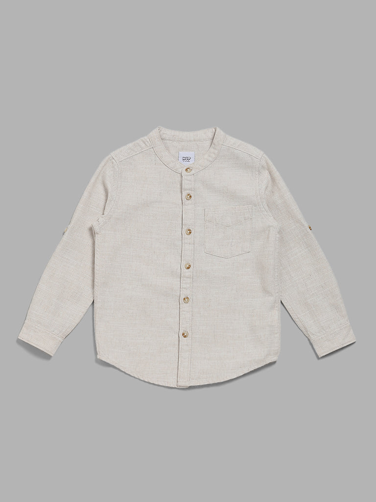 HOP Kids Solid Beige Relaxed Fit Shirt