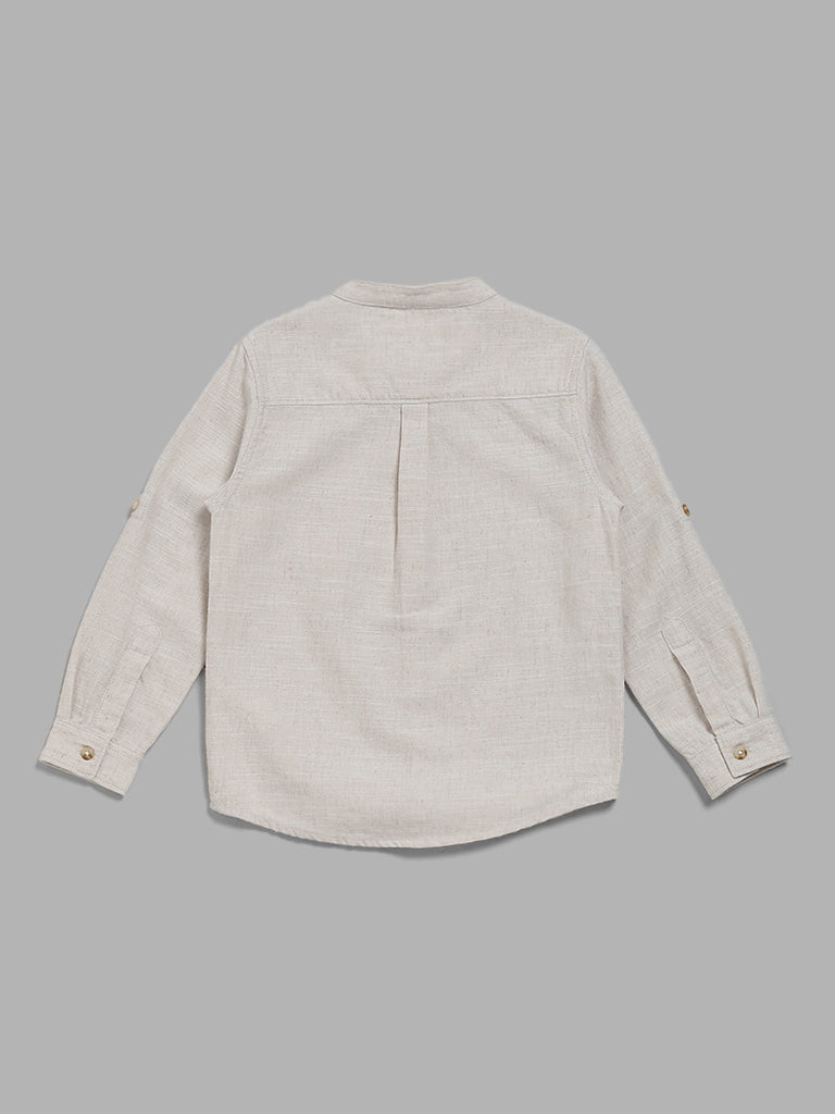 HOP Kids Solid Beige Relaxed Fit Shirt