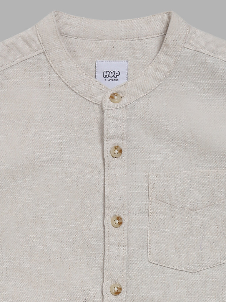 HOP Kids Solid Beige Relaxed Fit Shirt