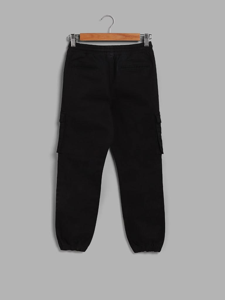 Y&F Kids Black Solid Cargo Joggers