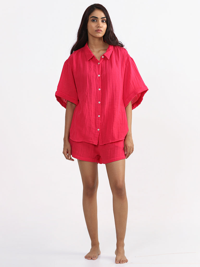 Wunderlove Plain Pink Swimwear Cover Up Shirt