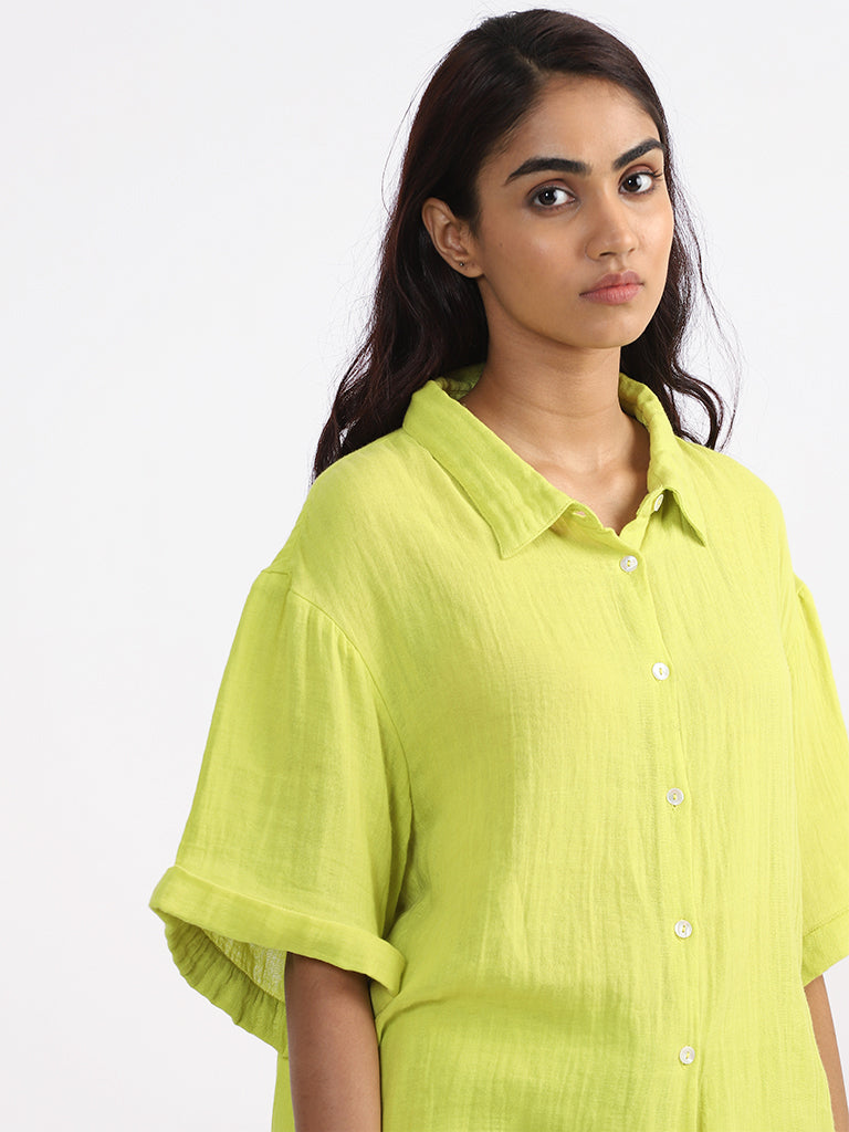 Wunderlove Plain Lime-Colored Swimwear Cover Up Shirt