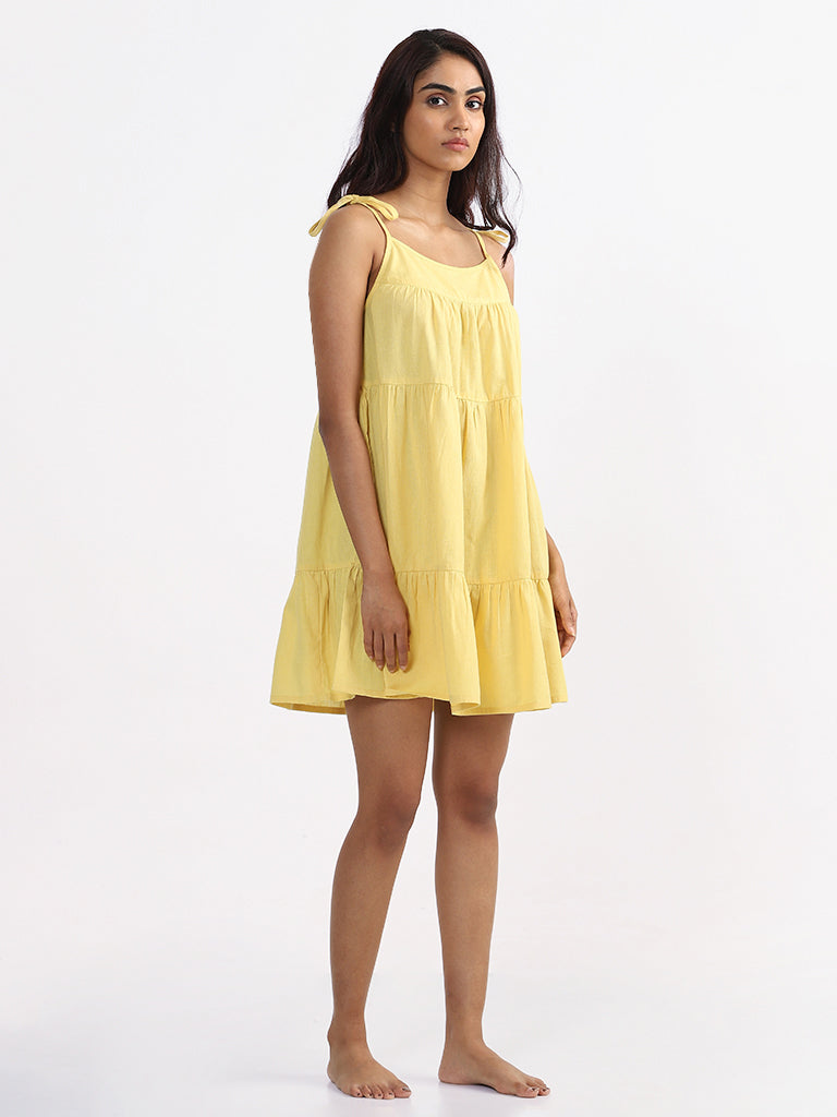 Wunderlove Plain Yellow Swimwear Cover Up Dress