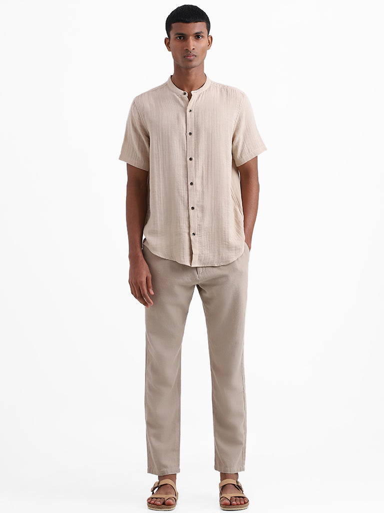 ETA Solid Beige Cotton Resort-Fit Shirt