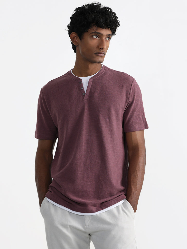 ETA Purple Cotton Blend Slim-Fit T-Shirt