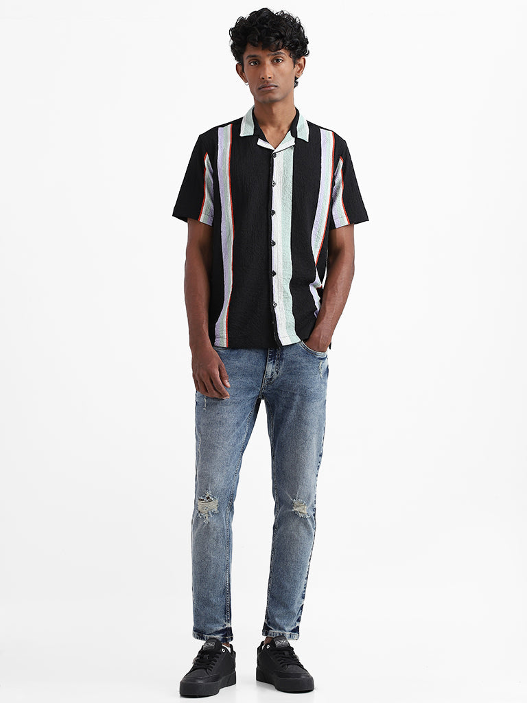 Nuon Black Striped Relaxed-Fit Shirt