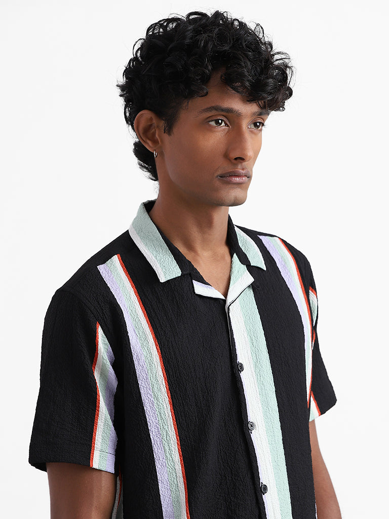 Nuon Black Striped Relaxed-Fit Shirt