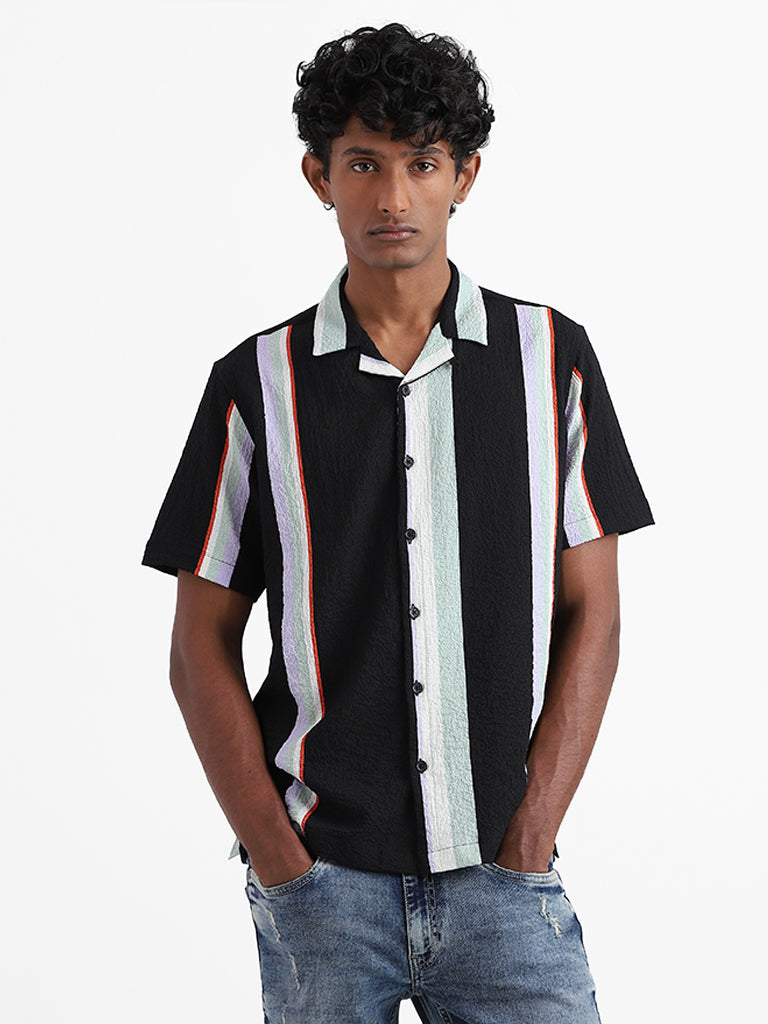 Nuon Black Striped Relaxed-Fit Shirt