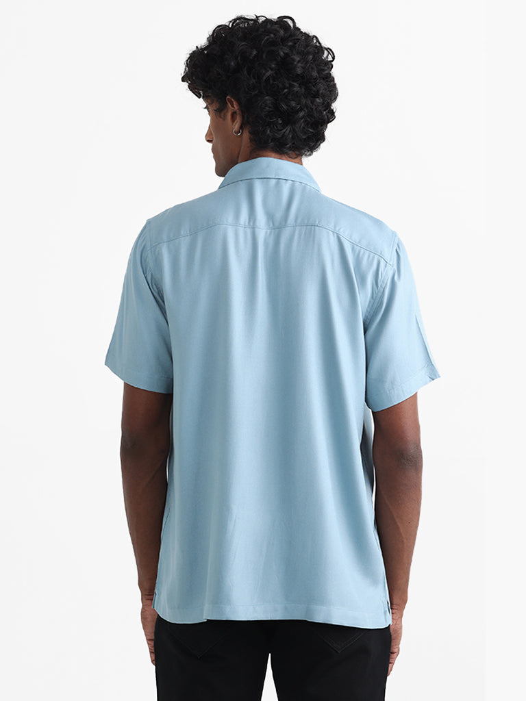 Nuon Light Blue Embroidered Relaxed-Fit Shirt