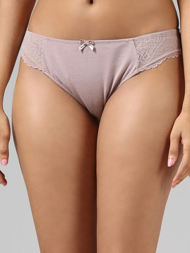 Wunderlove Light Taupe Cotton Blend Lace Insert Brief