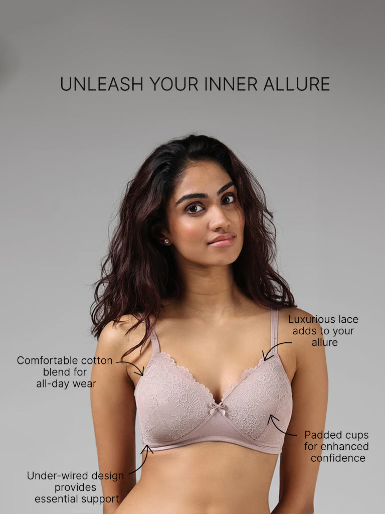 Wunderlove Light Taupe Cotton Blend Lace Bra