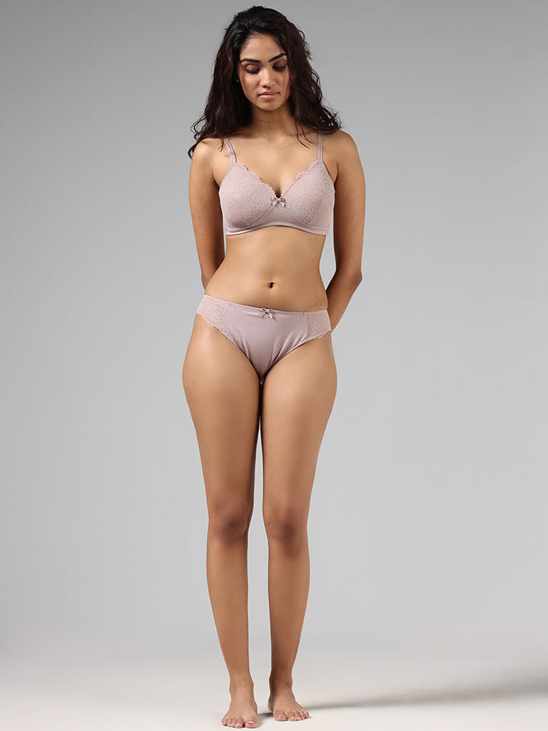 Wunderlove Light Taupe Cotton Blend Lace Bra