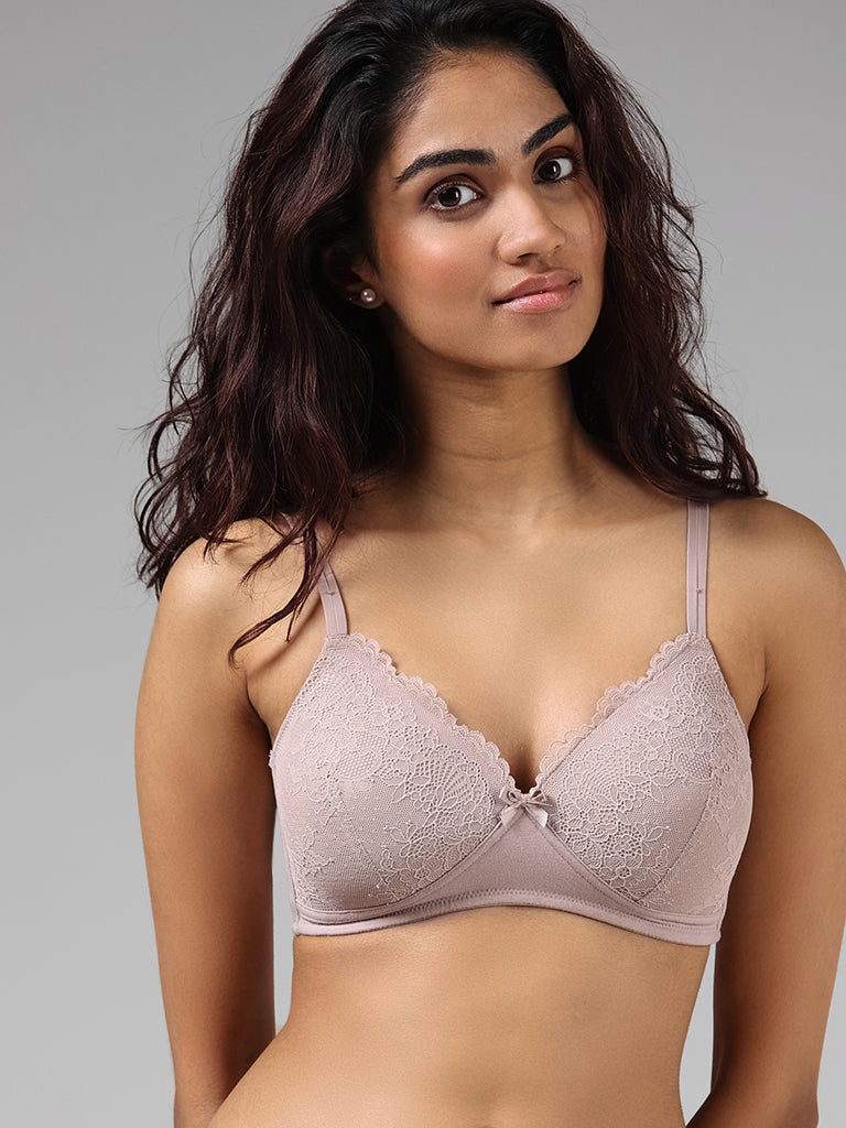 Wunderlove Light Taupe Cotton Blend Lace Bra