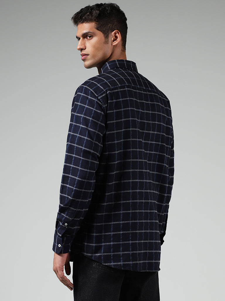 Ascot Navy Checked Relaxed-Fit Shirt